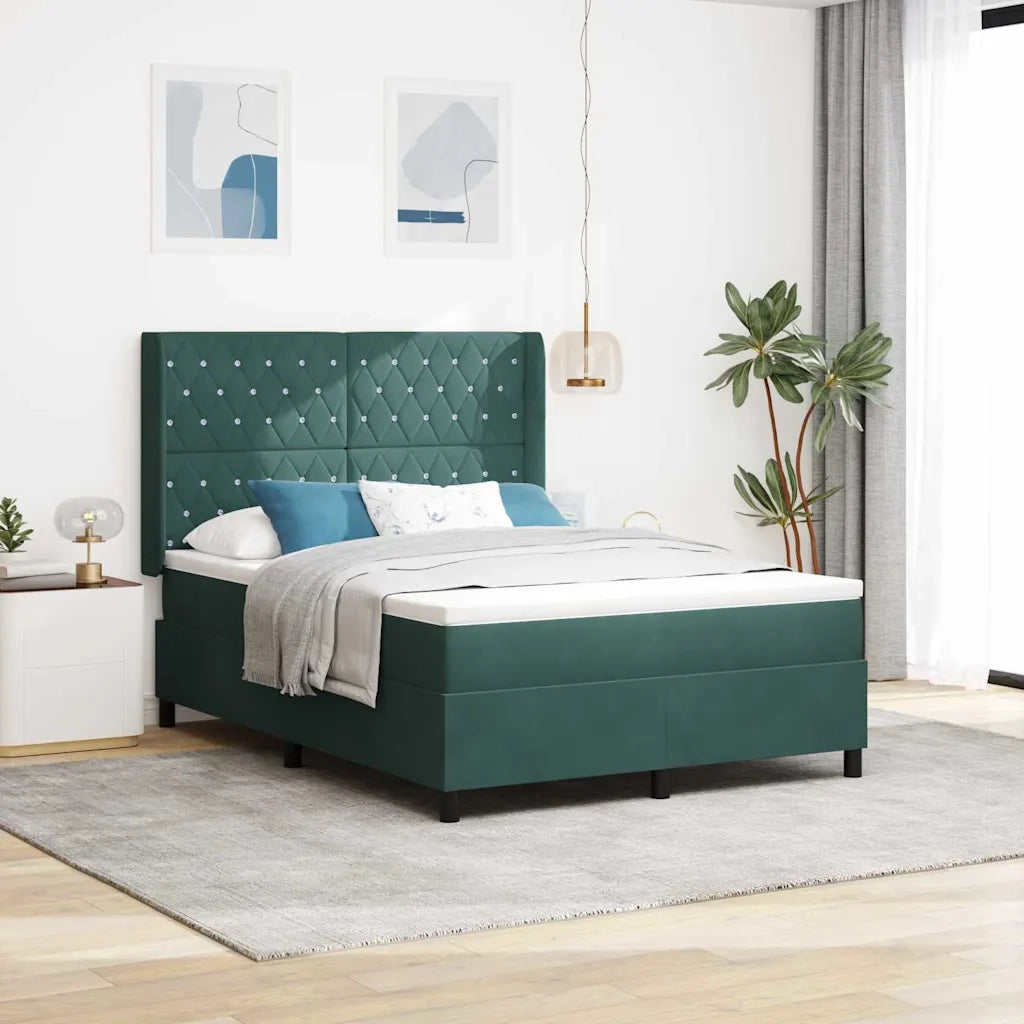 Letto a molle con strisce LED Verde Scuro 140 x 200 cm Velluto 3343817