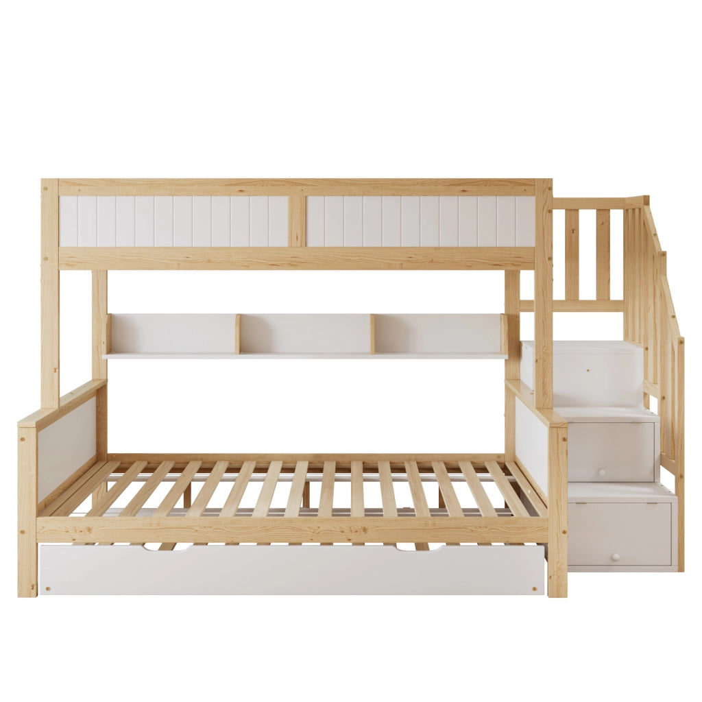 DESMIU Letto a castello per bambini 90 × 200 cm e 120 × 200 cm con letto estraibile, scala, armadio, senza materasso