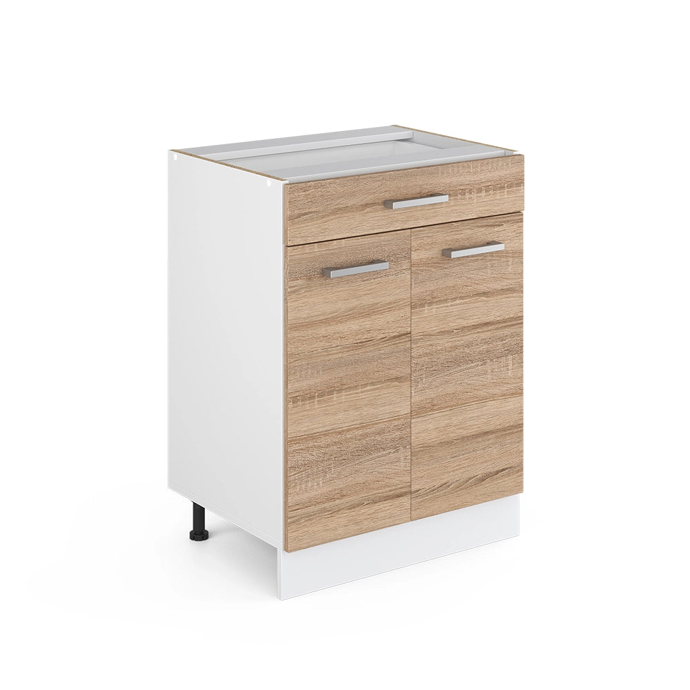 Mobiletto base per cucina R-Line Sonoma/Bianco 60 cm con cassetto, senza piano di lavoro Vicco