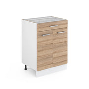Mobiletto base per cucina R-Line Sonoma/Bianco 60 cm con cassetto, senza piano di lavoro Vicco