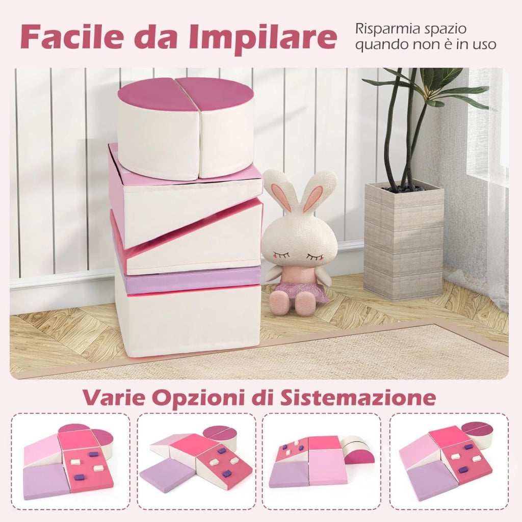 Set di 6 Blocchi di Schiuma per Arrampicata per Bambini, Blocchi in Schiuma per Arrampicarsi e Strisciare, Costruzione Mattoncini Morbidi per Bambini 12+ Mesi (Rosa)
