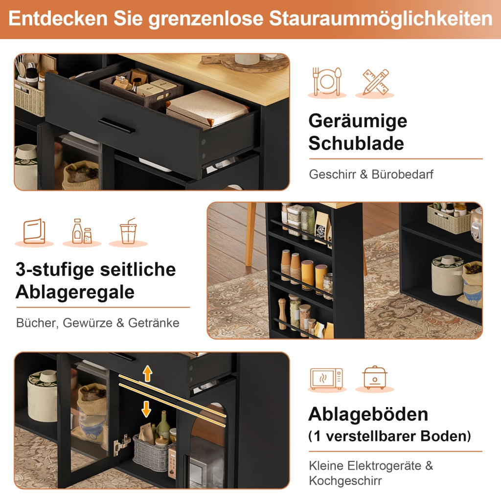 ISOLA CUCINA girevole 136x50x78 cm MDF Nero e Naturale con cassetto e ripiani