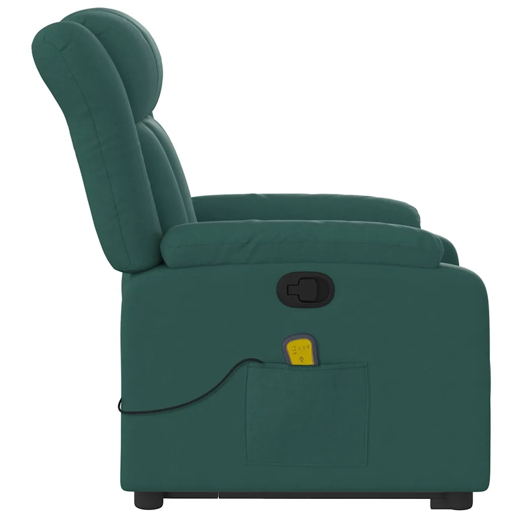 Poltrona Alzapersona Massaggiante | Sedia Relax Verde Scuro in Tessuto