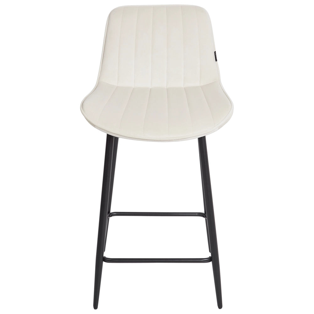 Set di 2 sedie da bar in velluto beige chiaro con gambe d'acciaio senza braccioli salotto soggiorno moderno