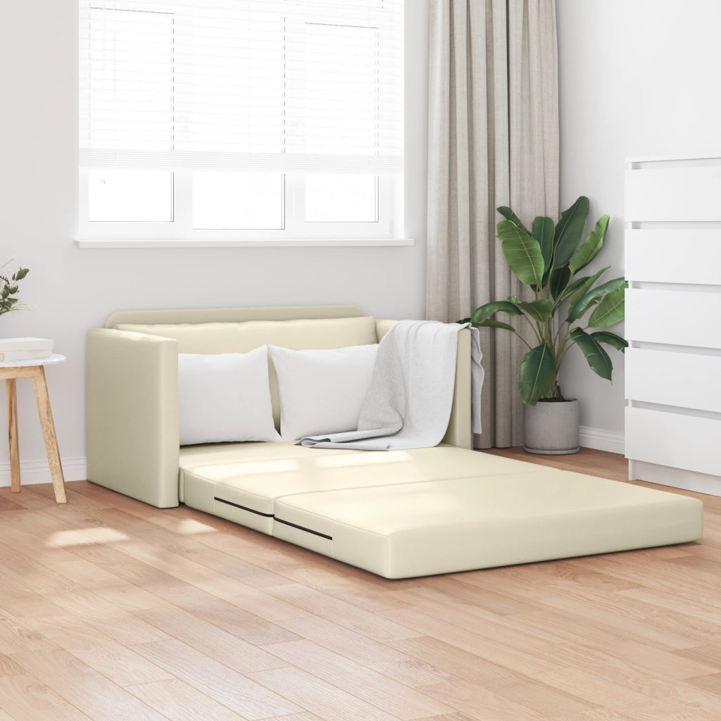 Divano Letto a Pavimento 2-in-1 Crema 124x71x78 cm Pelle Sintetica