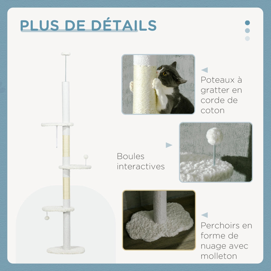 Arbre ¨¤ Chat per Gatti ¨C Zephmum ¨C Bianco 48x32x225-255 cm