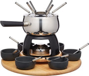 Set di Fonduta al Formaggio - 6 Forchette - Acciaio Inox - RVS - Bruciatore a Gel - Padella per Fonduta - Set di Regalo