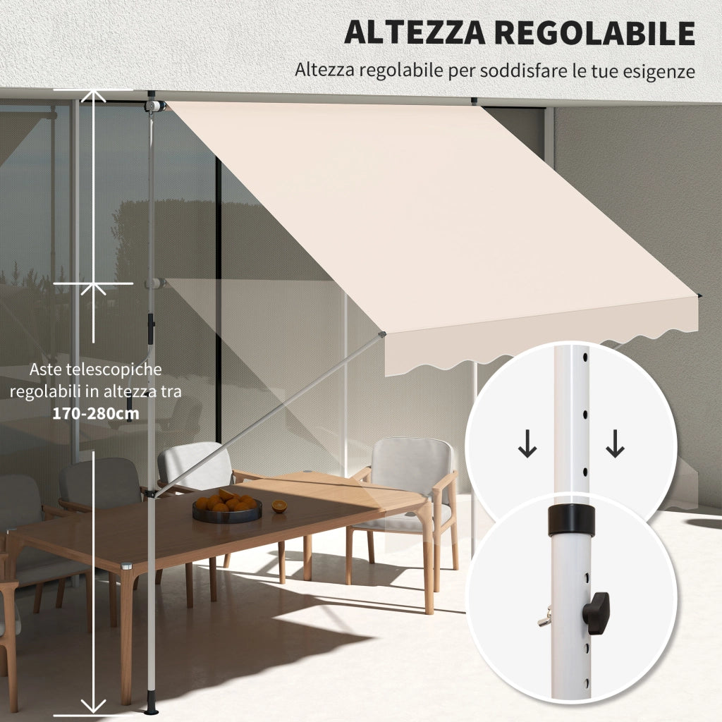 Tenda da Sole a Bracci 3x1.5m con Manovella e Struttura Telescopica, Beige