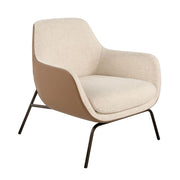 Poltrona in tessuto crema ed ecopelle marrone