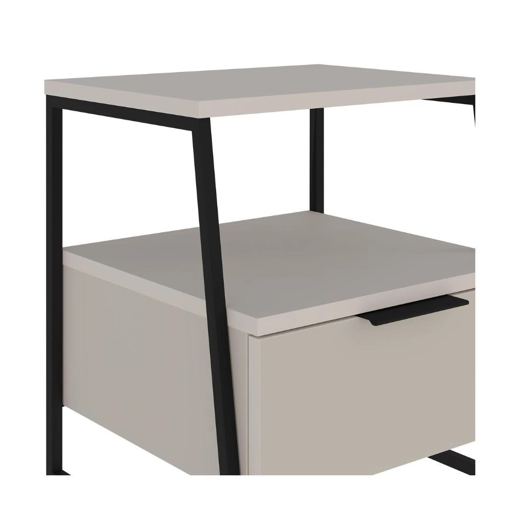Comodino Pal con struttura cashmere e gambe in metallo nero