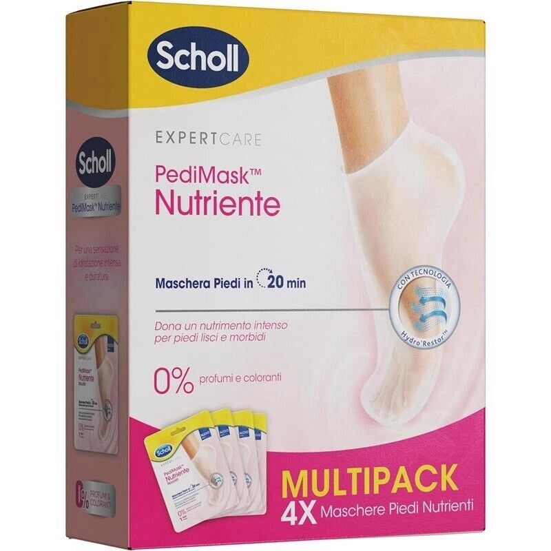 SCHOLL PEDIMASK MASCHERA PIEDI NUTRIENTE CON OLIO DI MACADAMIA 0% PROFUMI E COLORANTI 4 CONFEZIONI DA 1 PAIO DI CALZINI