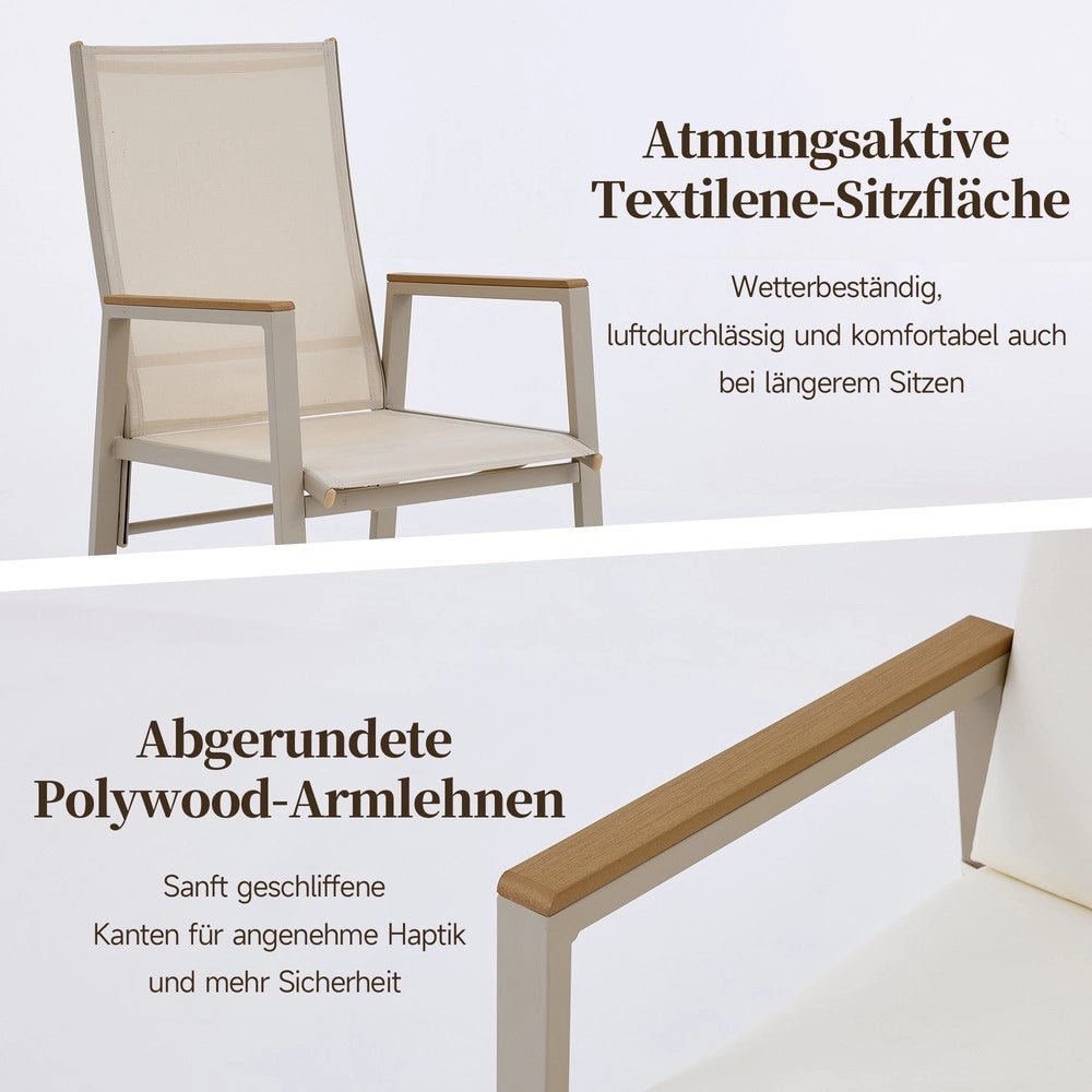 Set da Giardino Tavolo e 4 Sedie ¨C Xylo ¨C Ferro Zincato, Piano in Legno Plastica, Beige