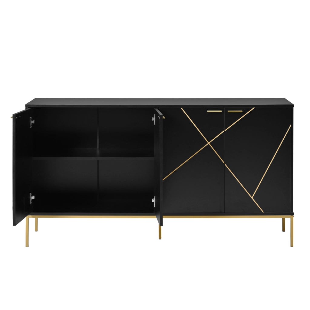 Credenza con 4 ante e ripiano regolabile; per soggiorno; in truciolare e MDF; 150×40×80 cm; nero