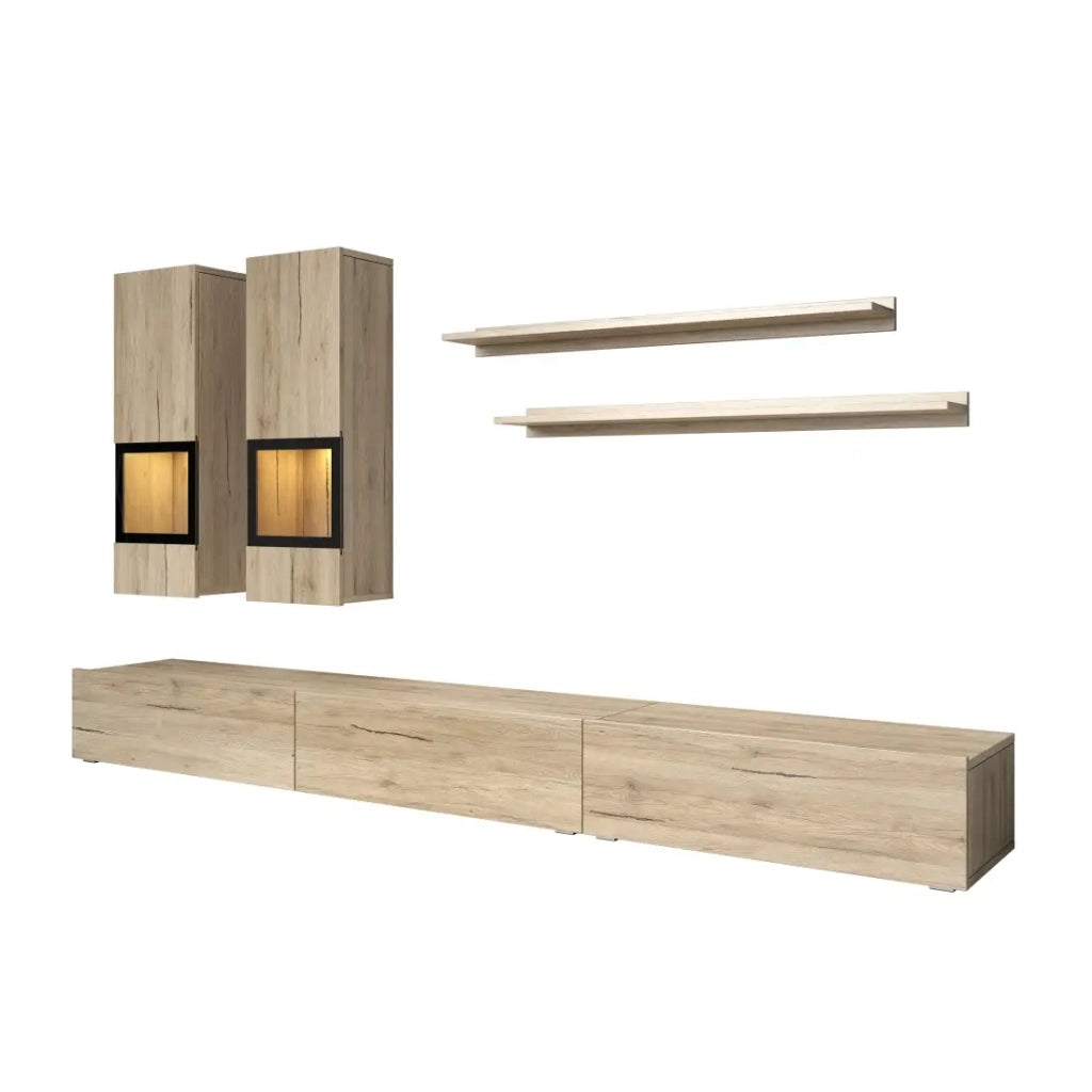 Set completo salotto RAMOS – Rovere – 7 mobili con LED multicolore integrato