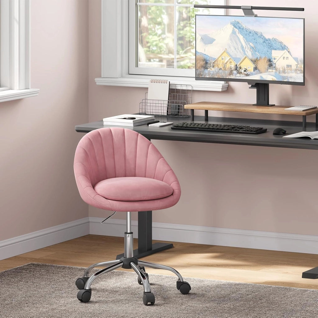 Sedia da Scrivania per Casa Regolabile in Altezza con Rotelle, Sedia Trucco Girevole Ergonomica, Ufficio, Camera da Letto, Studio, Velluto, Rosa, BS167rs