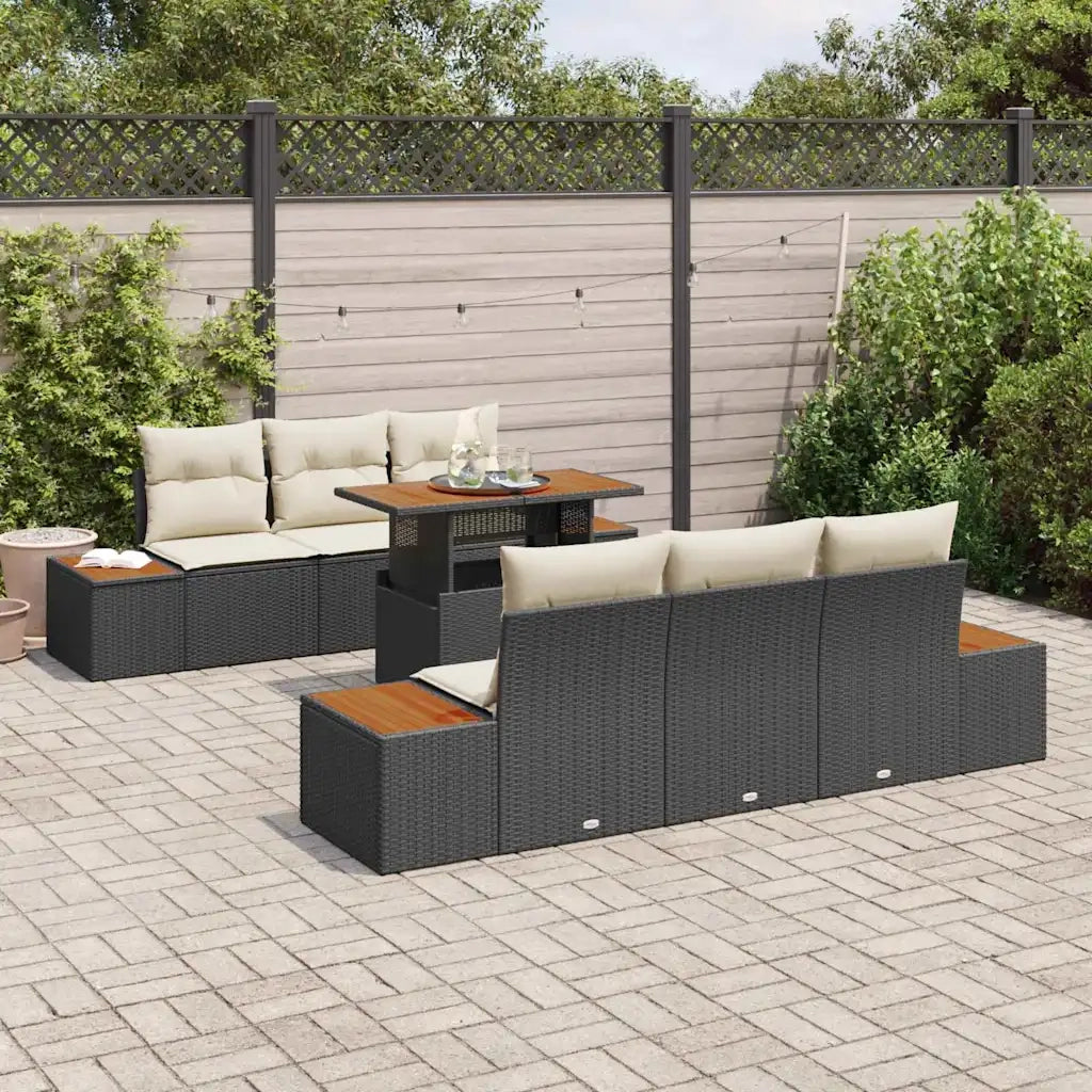Set da Pranzo per Giardino con cuscino 7 pcs Nero e Beige 3350029