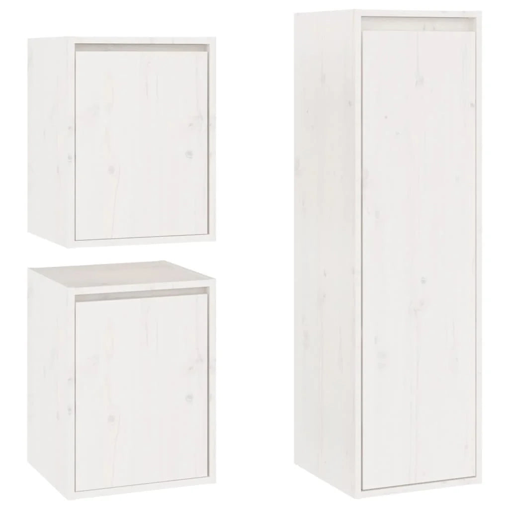 Mobile TV multimediale scaffale TV credenza mobile TV sala da pranzo soggiorno camera da letto 3 pezzi legno massello di pino bianco 02_0028666
