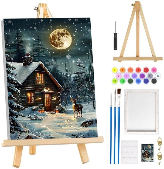 Schilderietto con Cervo - 20 x 30 cm - Kit di Pittura - Inclusa Cornice/Maniglia - Adatto per Adulti/Principianti - Decorazione Perfetta per la Stanza - Kit di Pittura da Assemblare