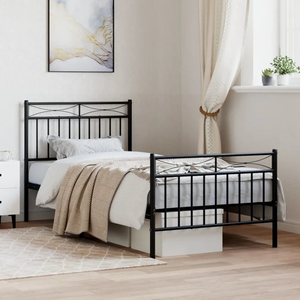 Giroletto con Testiera e Pediera-Struttura Letto Metallo Nero 90x200 cm 164316