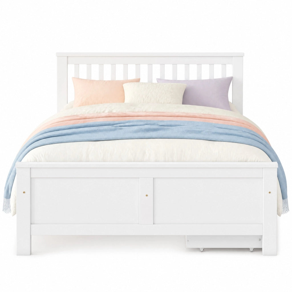 Letto matrimoniale con 2 cassetti contenitore 140x200 cm in legno e MDF; bianco
