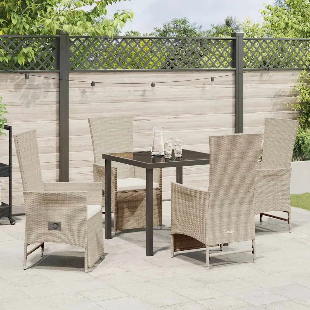 Set da Pranzo per Giardino con cuscino 5 pcs Beige polyrattan