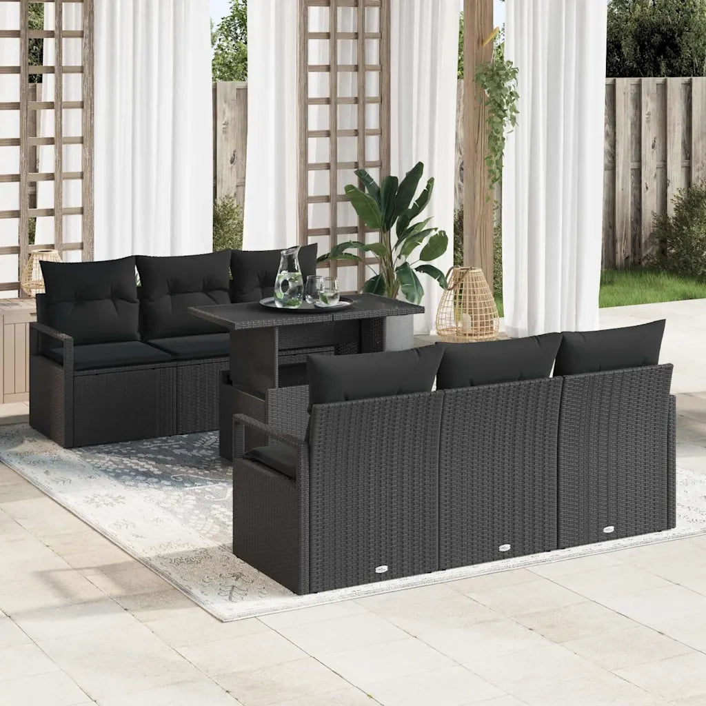 Set Divano da Giardino con cuscino 7 pcs Nero Poly Rattan 3357486