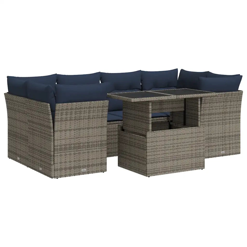 Set Divani da Giardino 7pz con Cuscini Grigio Polyrattan Acacia 3326112