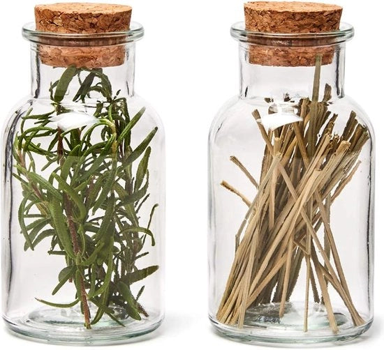 Set da 20 contenitori di erbe in vetro trasparente con tappo di stoppa, flaconcino decorativo rotondo per erbe da cucina, erbe, decorazioni per feste, caramelle - 150ml