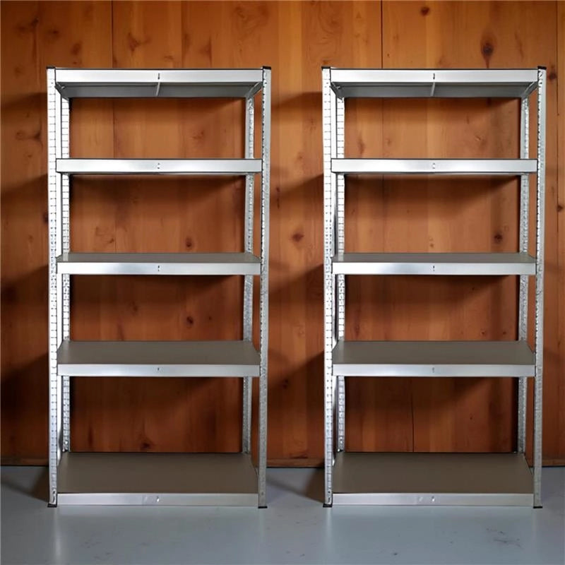 SET 2 SCAFFALI IN METALLO ZINCATO CON PIANI IN TRUCIOLATO 90 X 40 X H176 CM
