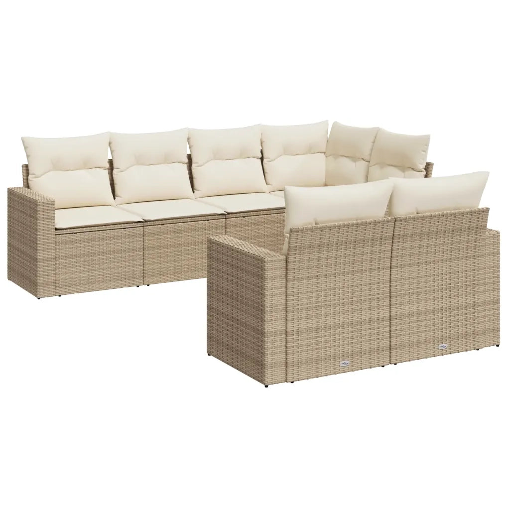 Set Divani da Giardino 7 pz con Cuscini Beige in Polyrattan 3219198