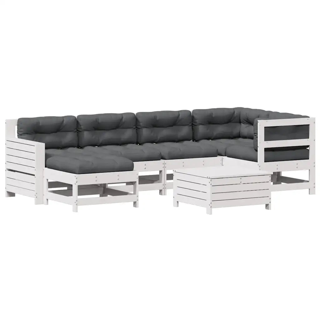 Set Salotto Giardino 7pz con Cuscini Bianco Legno Massello Pinocod mxl 92328