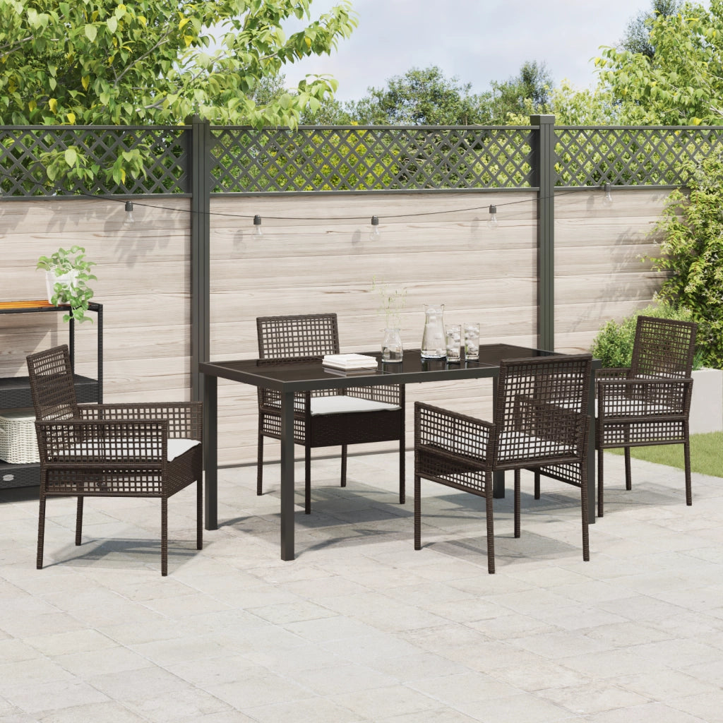 Set da Pranzo da Giardino 5 Pezzi con Cuscini Marrone Polyrattan
