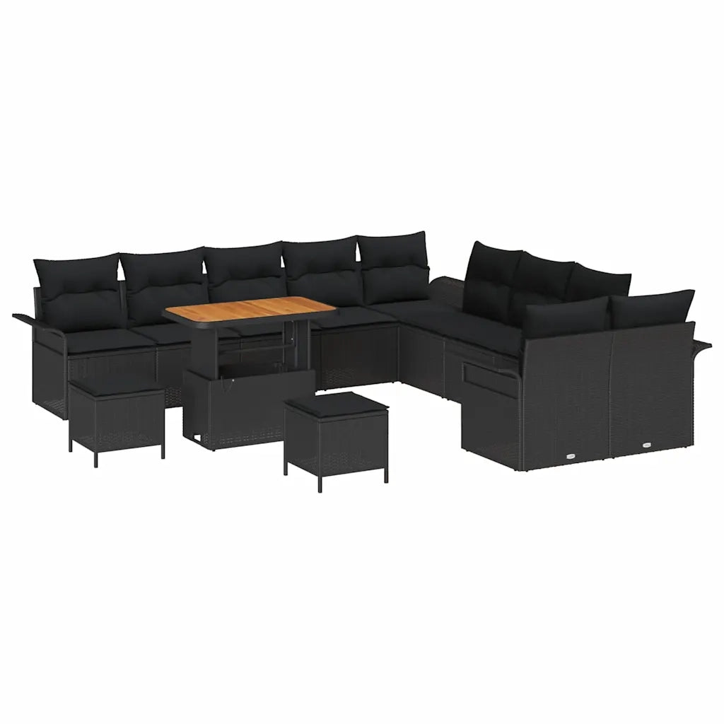 Set Divano da Giardino con cuscino con cuscino 13 pcs Nero