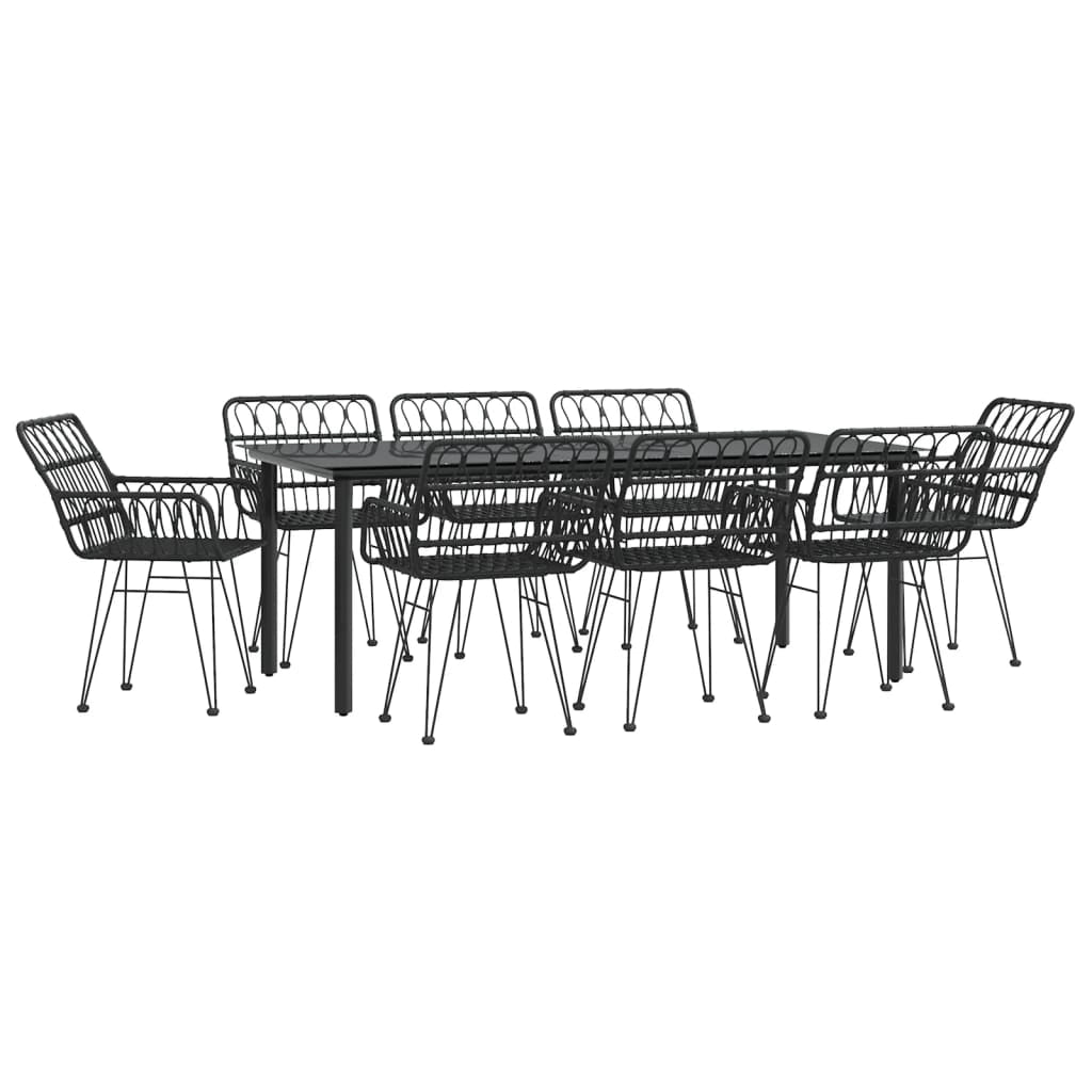 Set da pranzo da esterno/mobili da giardino in resina intrecciata nera da 9 pezzi 02_0014397