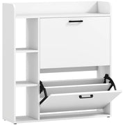 Scarpiera Slim 83x24x90.5 cm per 15 Scarpe con 2 Cassetti Ribaltabili e 3 Vani Aperti Bianco