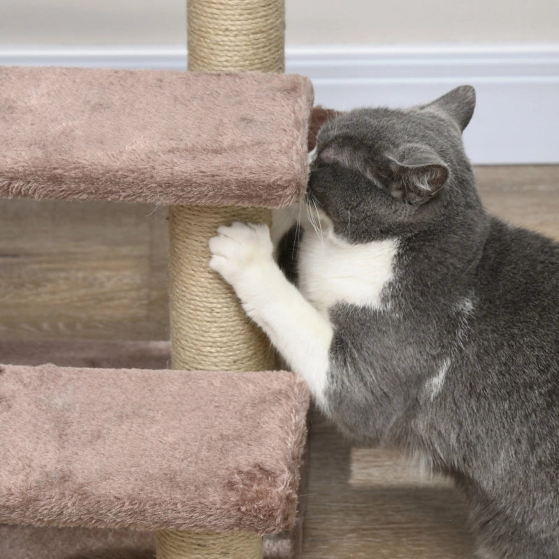 Treppe per gatti con tiragraffi in juta, 3 gradini, pallina gioco, 45x40x48 cm, marrone