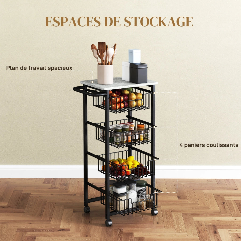 Carrello da cucina 4 livelli ¨C zephmum ¨C 49.5x31x91 cm grigio chiaro