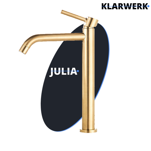 Julia | Rubinetto da bagno alto Hotel Gastro Gold spazzolato |Rubinetto premium in acciaio inossidabile per lavelli alti |Rubinetto ad alta pressione
