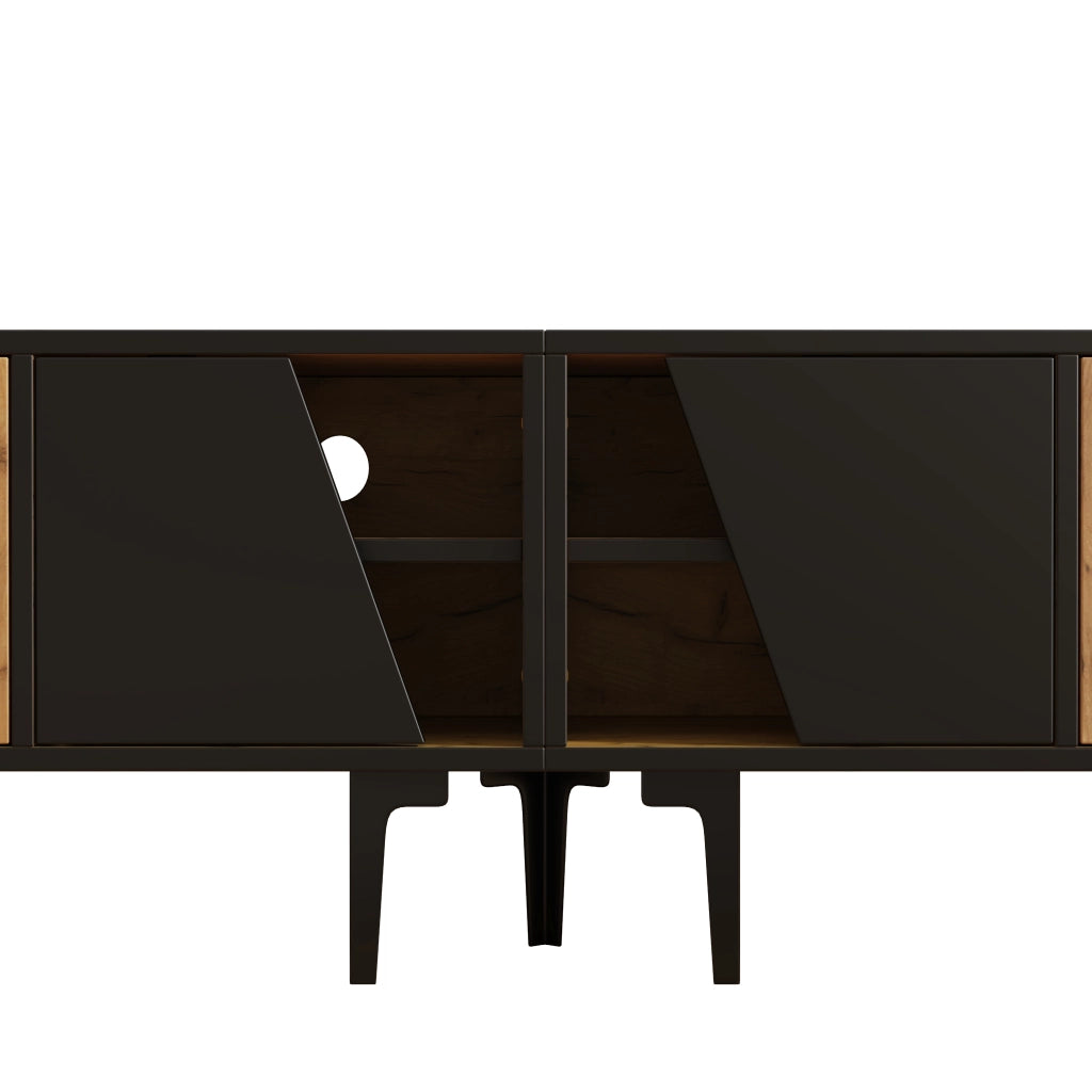 Mobile TV con 4 vani e 7 piedini di supporto - per soggiorno - 160 x 36.5 x 45 cm - naturale e nero