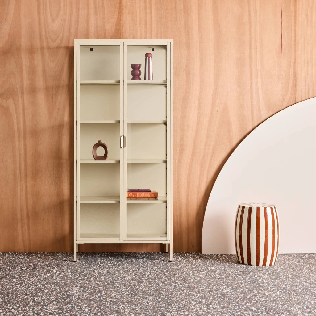 Credenza in acciaio e vetro temperato 2 porte, 180cm, beige
