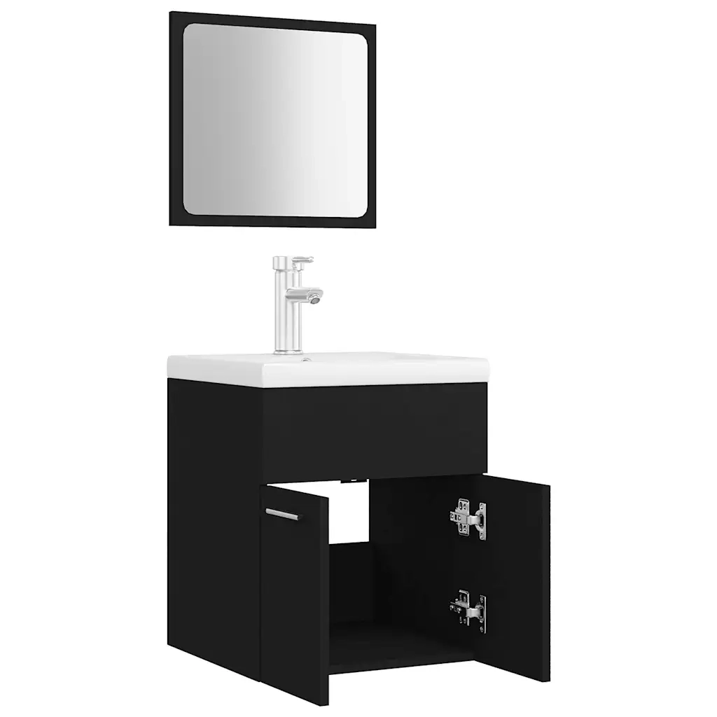 Set Mobili da Bagno | Armadio da bagno Nero in Legno Multistrato