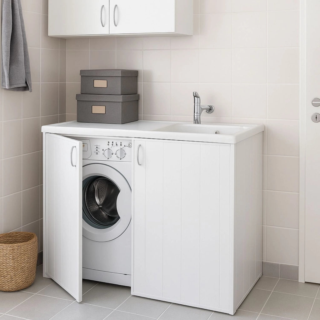 Mobile coprilavatrice e lavatoio in pvc reversibile bianco 109x60xh92 cm negrari