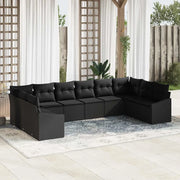 Set Divano da Giardino con archiviazione 10 pcs Nero polyrattan
