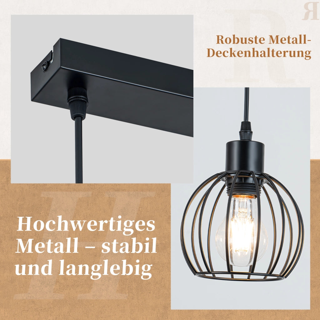 ZMH Lampada a sospensione vintage industriale E27 4 luci nera per soggiorno e sala da pranzo lampadine non incluse