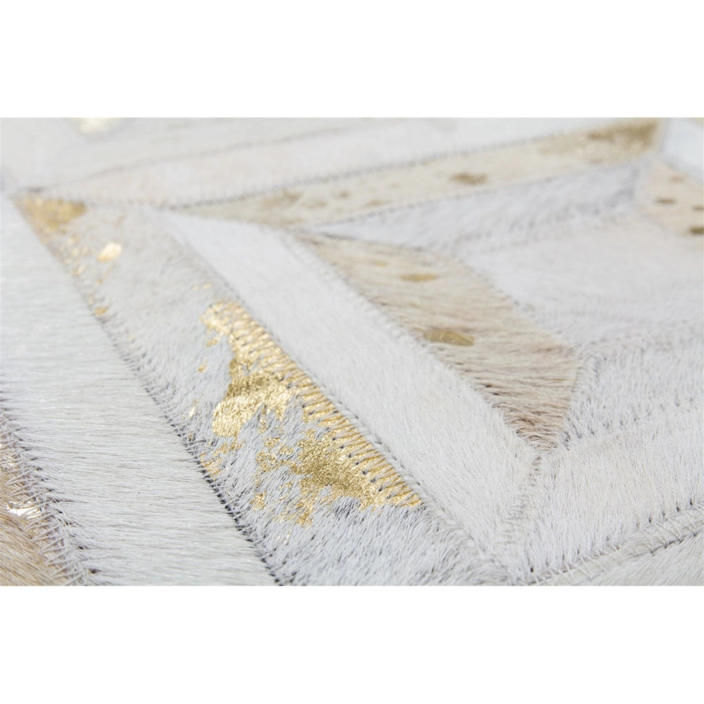 Pouf a cubo Dazzle in pelle avorio e oro