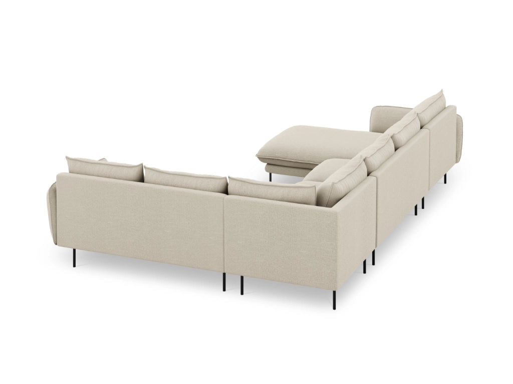 Cosmopolitan Design - Divano panoramico destro "Vienna" 7 posti in tessuto strutturato beige 