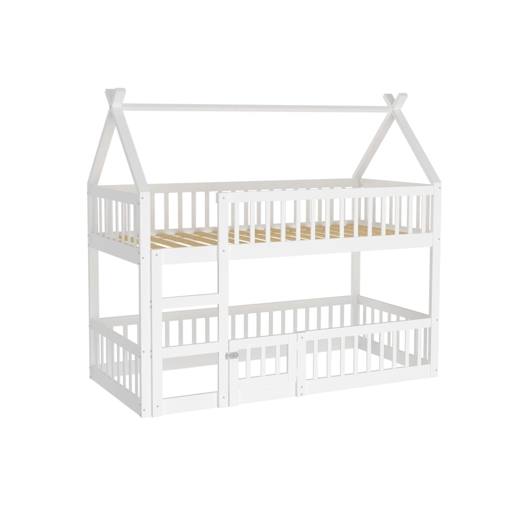 Letto a soppalco per bambini 90x200 cm con scala integrata e design multifunzionale bianco
