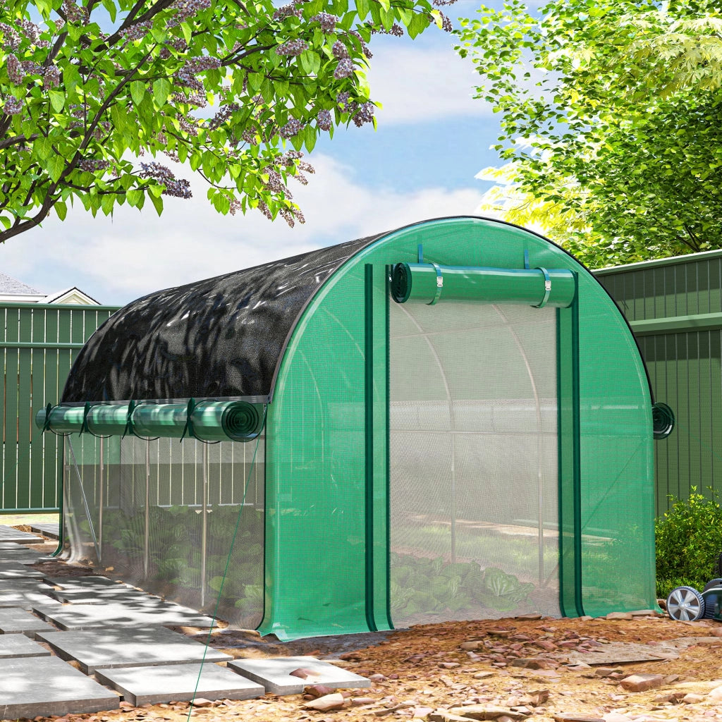 Serra Tunnel 4,5x2x2 m ¨C zephmum ¨C Verde, Copertura PE 140 g/m2, Pareti Laterali Arrotolabili, 8 Finestre, 2 Porte