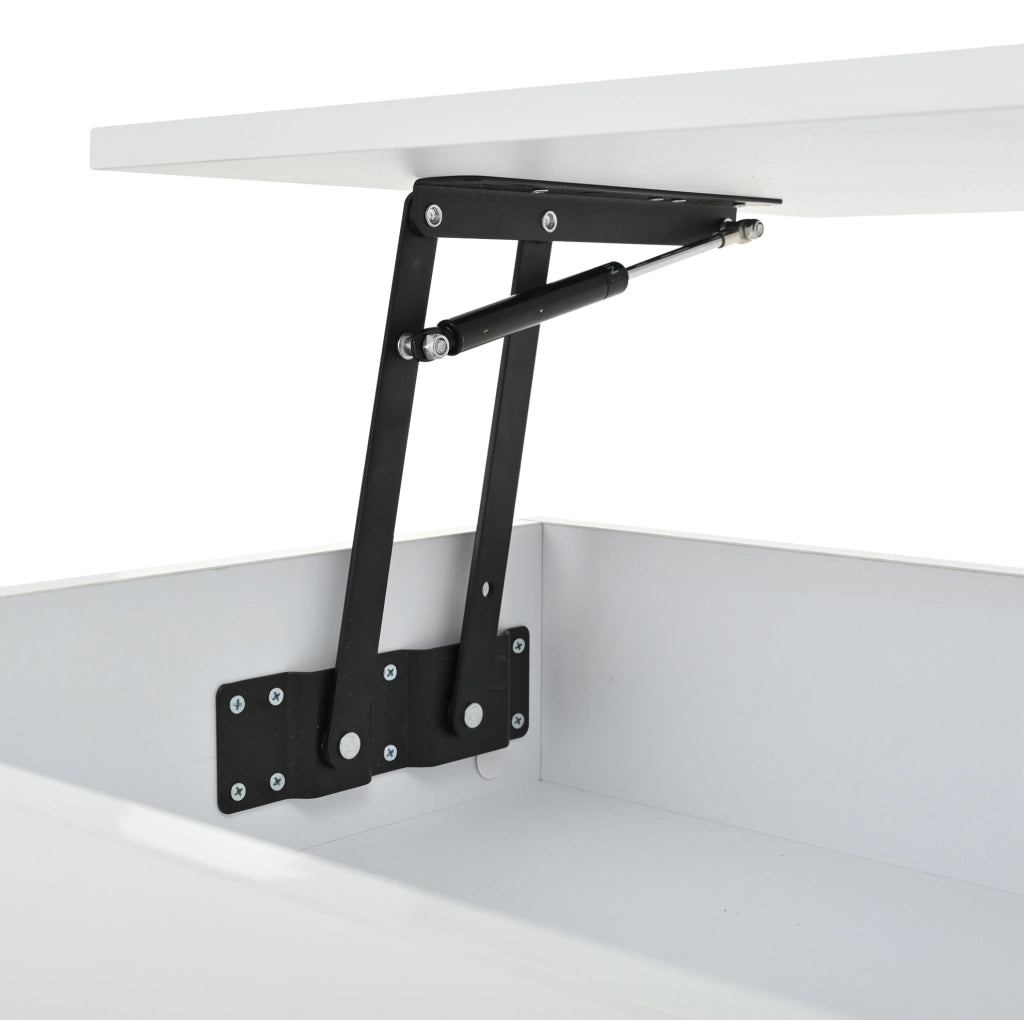 Tavolino da salotto sollevabile 100 x 50 x 46 cm bianco in MDF con LED e 2 cassetti
