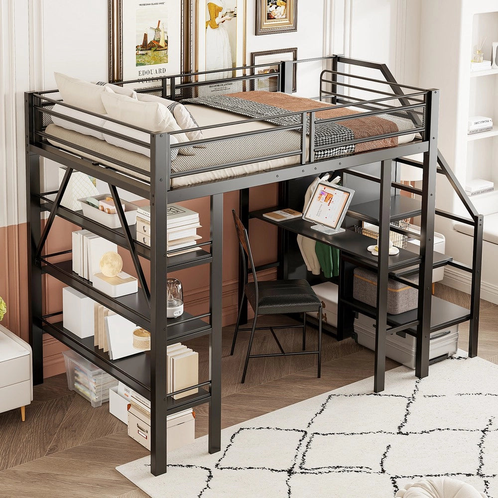 Letto a soppalco con scrivania e armadio ¨C Minimal ¨C nero metallo 140x200cm